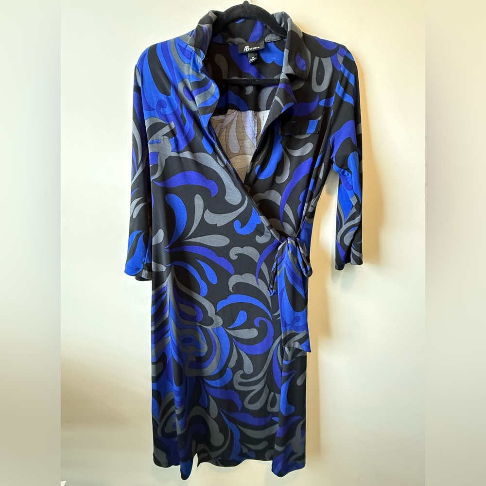AB Studio Black and Blue Patterned Wrap Dress